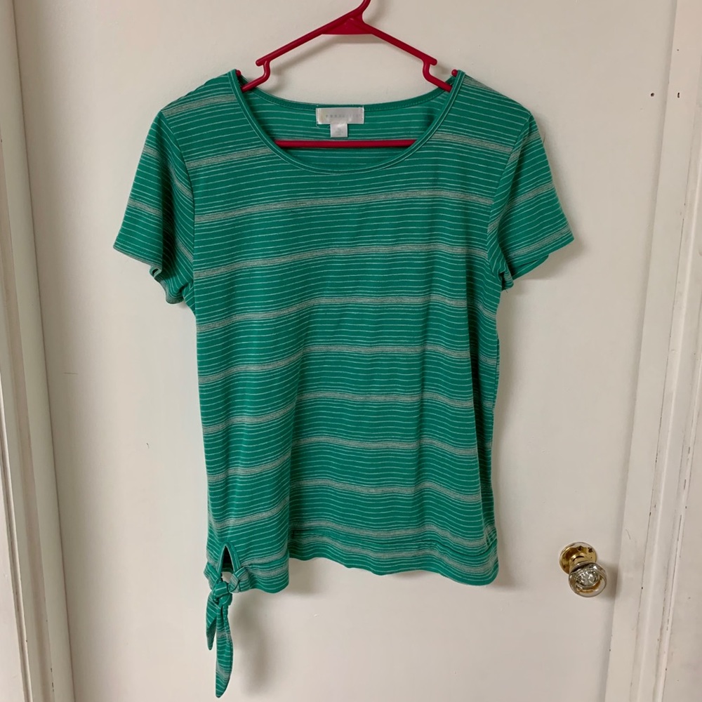 Green Striped Oversized Tie Bottom Tee